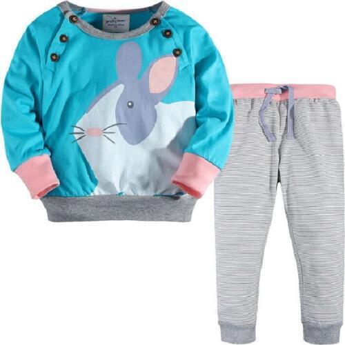 2019 Baby Girl Clothes Suit Spring Autumn Children Outfits 100% Cotton Bunny Girls Sweatshirt Trouser 2-7T Kids Jumpsuit Blouses