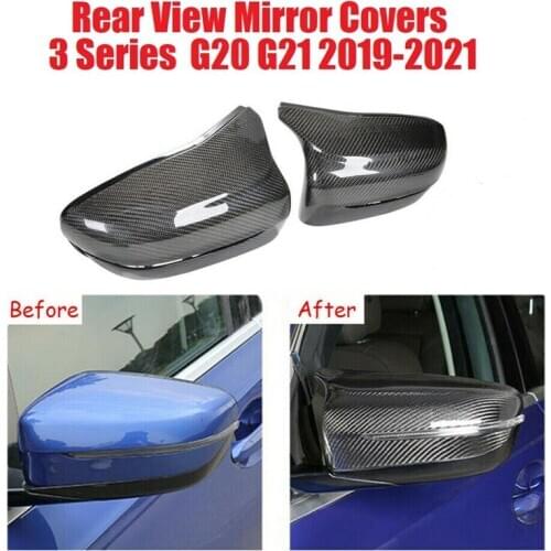2X Carbon Fiber Side Door Mirror Cover Trim for-BMW 3 Series 330I 340I G20 G21 2019-2021 Rear View Mirror Cover Cap