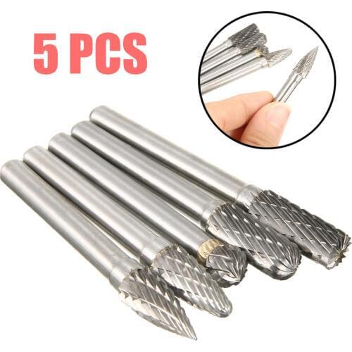 5pcs/set 8mm Tungsten Carbide Grinding Head Rotary Point Burrs 6mm Shank Bits Rotary File Cutter Tools for Finishing Metal Mold