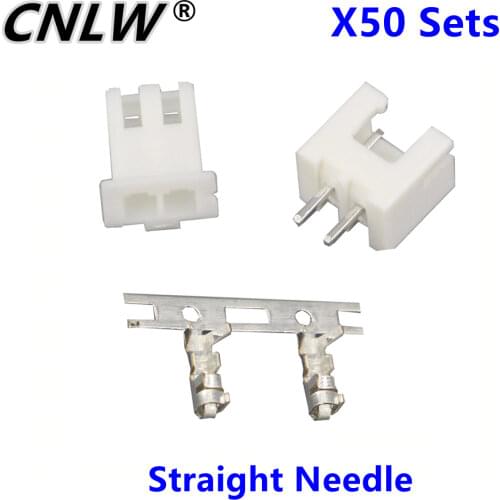50 Sets/Kit XH2.54-2P 2 Pin Straight Needle Spacing 2.54mm Connectors Male and Female Plug + Terminals