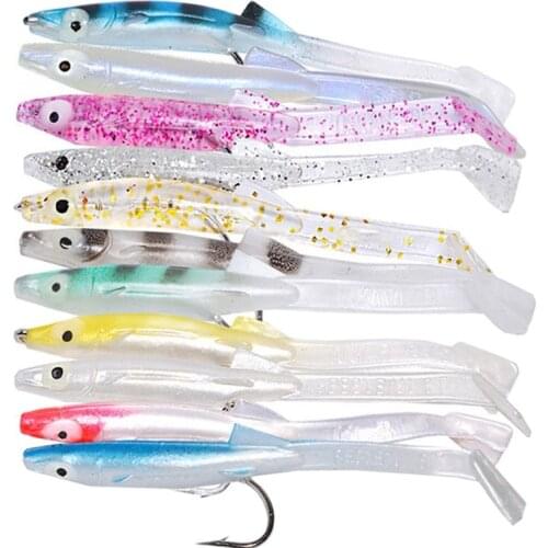 6pcs/lot Fishing Lure Fish Eel Lure white Blue Soft Baits with hook 8cm 2.3g Small Fish Eel Artificial bait Pesca Leurre