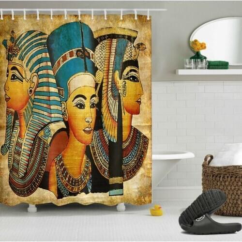 72'' Bathroom Fabric Shower Curtain Liner Vintage Egyptian Pharaoh Aristocracy Polyester Waterproof & 12 Hooks