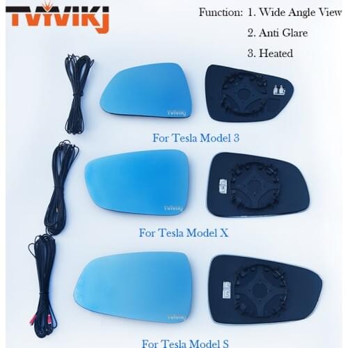 TVYVIKJ Side Rearview Mirror Blue Glass Lens For Tesla Model 3 S Model X Y Wide Angle View anti glare door mirror wing Model3