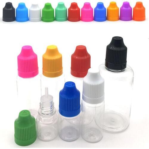 30pcs 3ml 5ml 10ml 15ml 20ml 30ml 50ml PET Dropper Bottle E liquid Vape Bottle with Colorful Childproof Caps