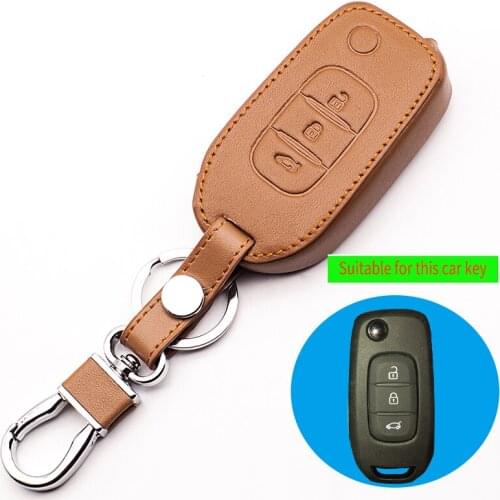 Genuine Leather Car Key Cover Case Protector Sticker For Renault Kadjar High Quality 3 Button Folding Remote Control Accessories