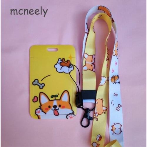 Women Men Business Card Cover Cartoon Cute Girls Bus Card Case with Neck Rope Employee Name ID Holders Badge Child Card Case