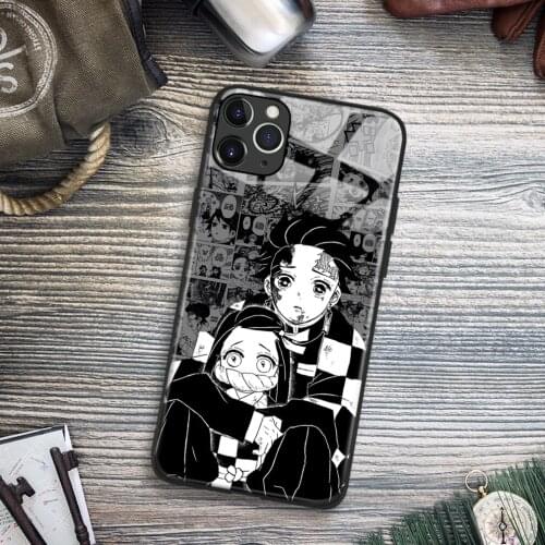 Tanjiro and Nezuko Kimetsu No Yaiba Anime Soft TPU Glass Phone Case for IPhone SE 6s 7 8 Plus X Xr Xs 11 12 Mini Pro Max Samsung