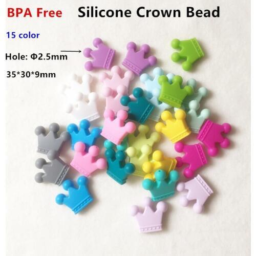 Chengkai 20pcs BPA Free Silicone Crown Teether Beads DIY Baby Shower Chewing Jewelry Grasping Toy Teething Necklace Accessories