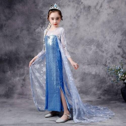 Princess Baby Girls Dress Kids Blue Sequined Dress Princess Queen Dress childrens Party Gown Cosplay Tulle Dress