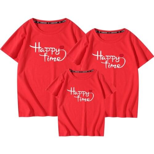 Happy Time Men Women Children Family Clothes Summer Good Cotton Soft Beach Casual Clothing Mother Son Matching T Shirt