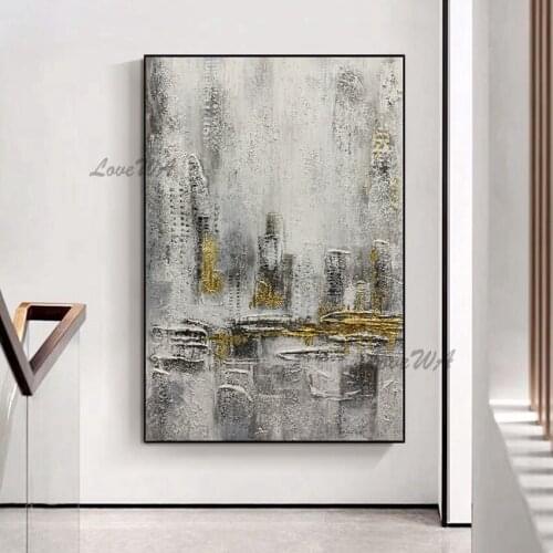 Handmade Canvas Oil Painting Black And White With Gold Texture Large Lliving Room Wall Picture Modern Painting For Home Decor