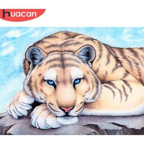 HUACAN Full Square/Round Diamond Painting 5d Tiger DIY Diamond Embroidery Animal Mosaic Needlework Handicraft Home Decor
