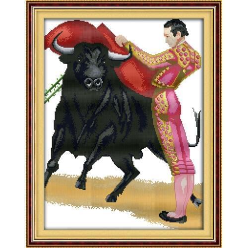 Joy Sunday Spanish Bullfighter Chinese Cross Stitch Kits Ecological Cotton Stamped Printed 11CT DIY Wedding Decoration For Home
