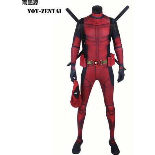 Movie Coser Best Quality New Arrive Deadpool Costume With Muscle Movie Super Hero Deadpool Spandex Suit With Mask Red Hero Suit
