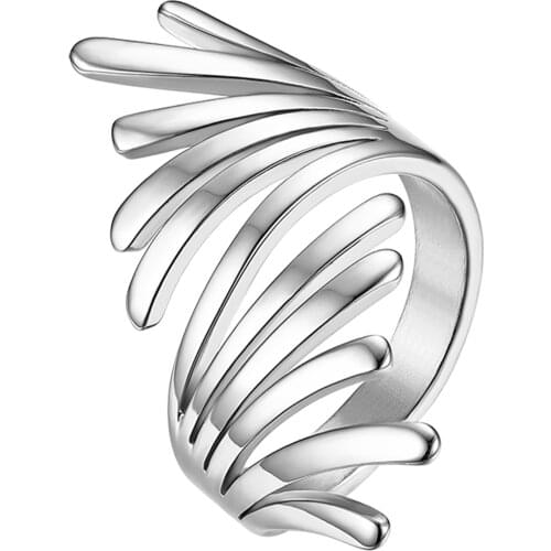 BONISKISS Hot Sale Wings Stainless Steel Ring Silver Color Rings For Women Fashion rings Jewelry bague femme Female Gifts