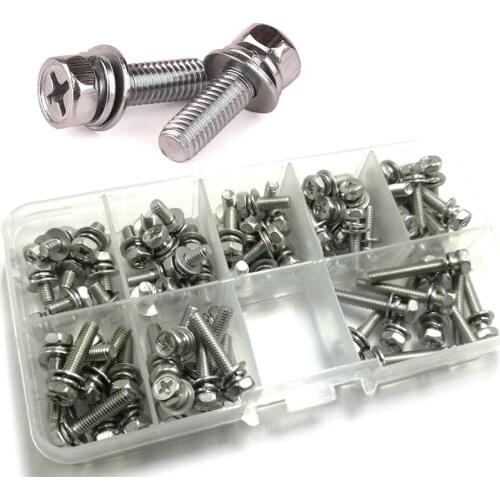 M3 M4 M5 M6 Combined Hex Head Screw Kit, 304 Stainless Steel Cross Recessed Hexagon Bolt With Washers ,A022