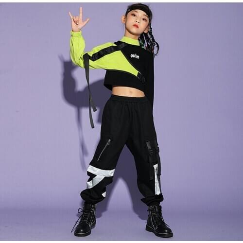 Girls Jazz Costumes Fashion Hip-Hop Suit Autumn Long Sleeve Tops For Kids Street Dancewear Child Catwalk Show Clothing DWY4995