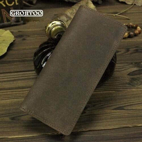 GROJITOO Handmade leather Wallet Men Top leather men long wallet two fold card bag Crazy Horse Leather Men Clutch Bag