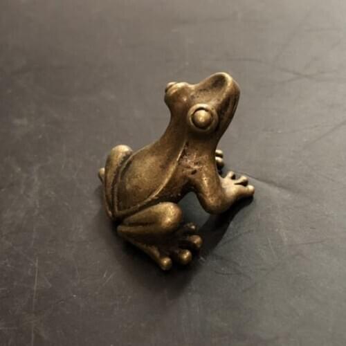 CHINA copper bronze fengshui frog small Statue ornaments Metal crafts family decorations
