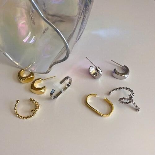 Minimalist 3pcs Metal Irregular Huggie Knotted Clip Earrings for Women Unusual Open Gold Silver Color Hoop earrings Jewelry Gift