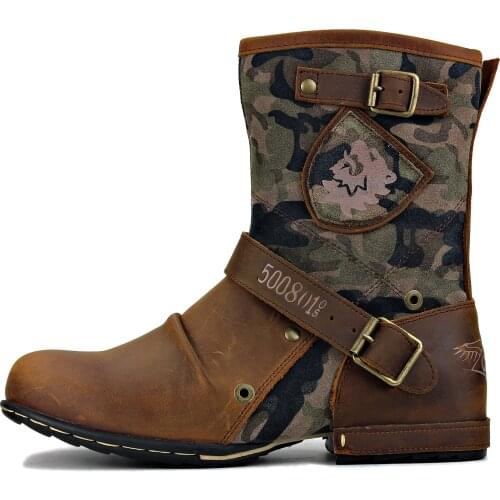 Mens Mid-Calf Boots Cowboy Boots Zipper-up Motorcycle Boots Genuine Leather Men Handmade Western Boots Shoes 5008-1-H8-G