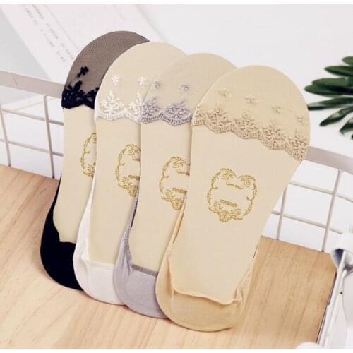 New Transparent Short Lace Socks Women Summer Hollow Out Female Sexy Soft Low Invisible No show Cool Boat Sock Slippers Black