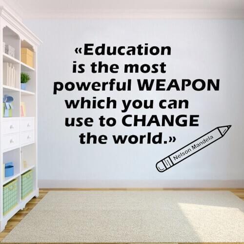 Education Is The Most Powerful Weapon Nelson Mandela Decal Study Motivational Vinyl Sticker School Wall Art Room Decor HY1148
