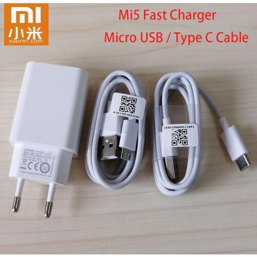 Original For XIAOMI Fast Charger 12V 1.5A QC3.0 Adapter TYPE C/Micro USB Cable For Mi F1 A1 A2 Lite 5 6 8 SE Note 2 3 Mix 2 2S
