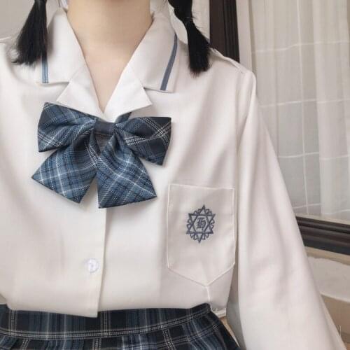 Autumn Japanese JK Umiform Girl Blouse Six-pointed Star Enbroidery Long Sleeve Lapel Shirt Women Solid Color Tops