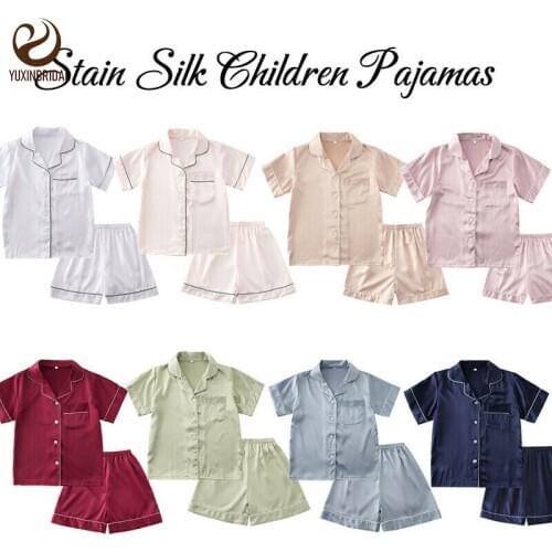 Kids pajamas Set Silk Satin Pajamas Set Kids Suit Short Sleeve Sleepwear Nightwear Chlidren Pajamas Set