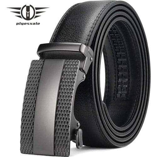 Plyesxale Black Leather Belt Man Brand Fashion Automatic Buckle Formal Belts For Men 3.5cm Width Luxury Waist Strap Male B505