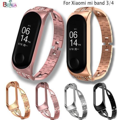 New Mi Band 4 Replacement luxury smart watch band Wrist Strap Stainless Steel Bracelet Wristbands MiBand 3 /4 band +Metal Case