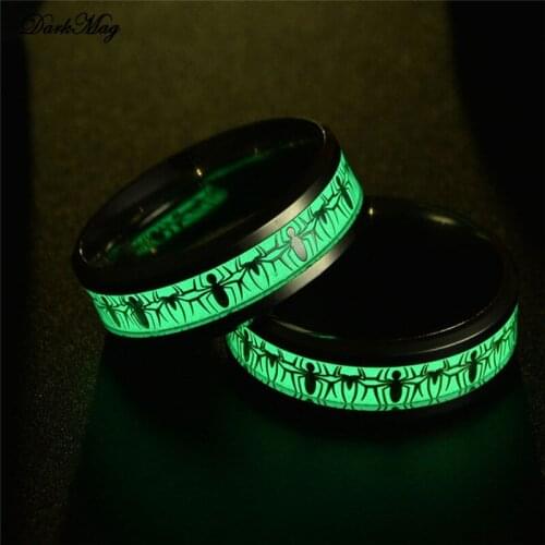 DarkMag Glowing Luminous Spider Rings Men Stainless Steel Glow in the Dark Fluorescent Ring Women Wedding Aneis Fashion Jewelry
