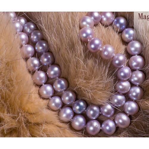 Gorgeous round 11-12mm freshwater lavender pearl necklace 18inch 925silver