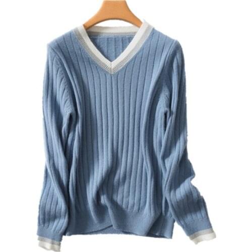 Autumn and winter new 2019 Korean V-neck sweater female cashmere sweater loose knit bottoming shirt