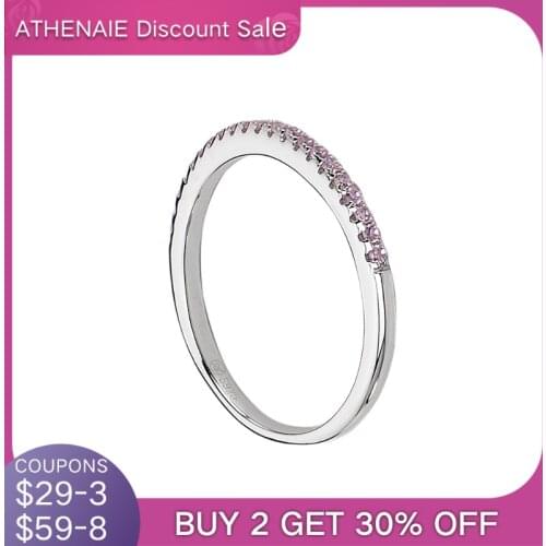 ATHENAIE 925 Sterling Silver Stackable Rings Classic Pink CZ Wedding Female Ring for Women Gift