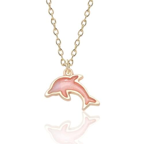 Cute Girls Korea Style Tiny Enamel Dolphin Pendant Necklace Women Gold Color Chain Choker Necklace Female Jewelry Party Gift