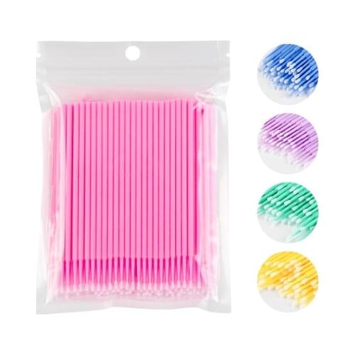 10 Bags Disposable Colorful Cotton Swabs MicroBrush Eyelashes Extension Cleaning Swab Cosmetic Individual Lash Removing Tools
