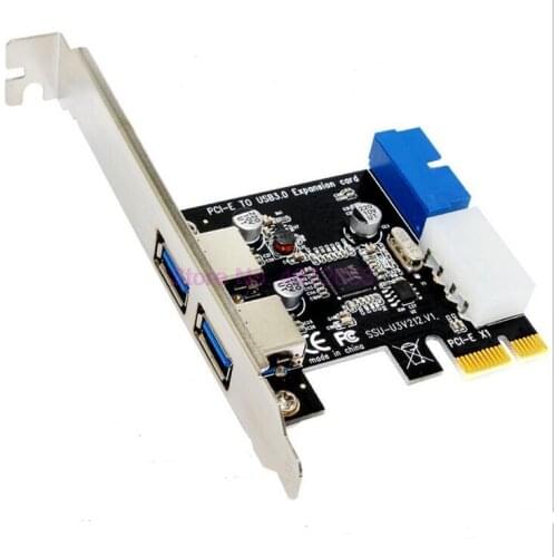 100pcs/lot USB 3.0 PCI-E Expansion Card Adapter External 2 Port USB3.0 Hub Internal 19pin Header 4pin IDE Power Connector