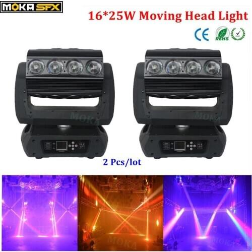 2 Pcs/lot RGBW 16x25W LED moving head light Quad 4in1 LED moving head beam Spider bar effect led disco light multi degree