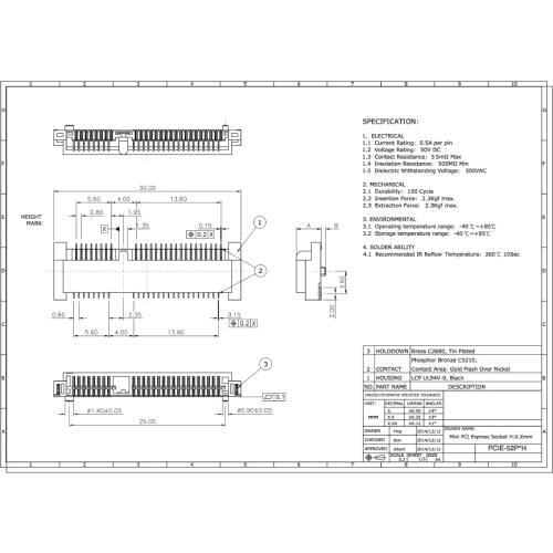 50pcs/lot 52Pin Mini Pcie connecter 5.2H can through Reflow soldering Provide a package library free shipping in the stock