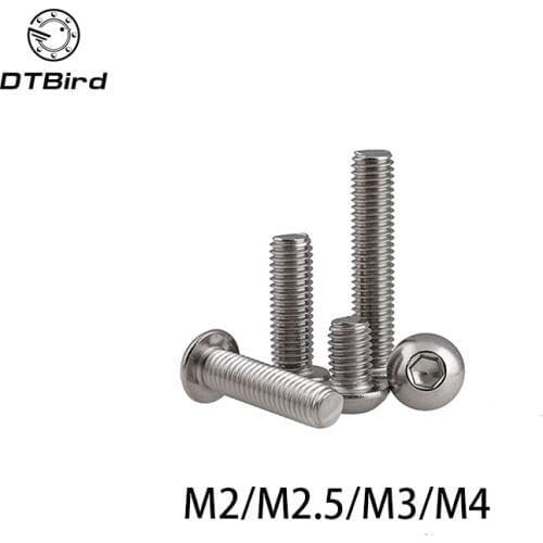 50Pcs M2 M2.5 M3 M4 ISO7380 A2-70 Stainless Steel 304 Round Head Screws Mushroom Hexagon HEX Socket Button Head Bolt
