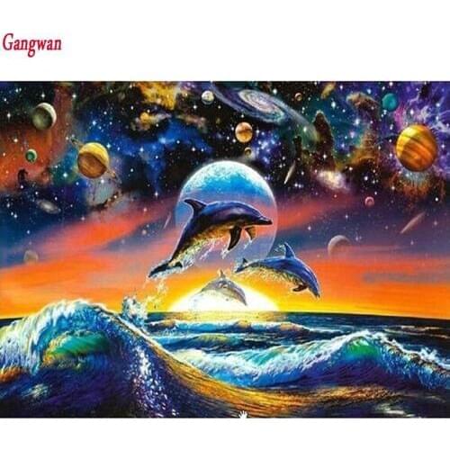 5D Diy Diamond Painting sale Cross Stitch planet Dolphin Home Decor Full Rhinestone Mosaic Inlay Diamond Embroidery wall sticker