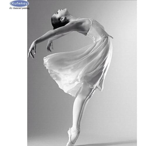 Diamond Painting Diy Full Square round Drill Girl ballet dance black and white Cross Stitch Kits Diamond Embroidery Home Decor