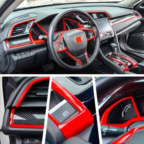 15Pcs Car Panel Decor Center Console Moulding Trim Air Outlet Automotive Steering Wheel Cover for Honda 10th Civic 2016 - 2021