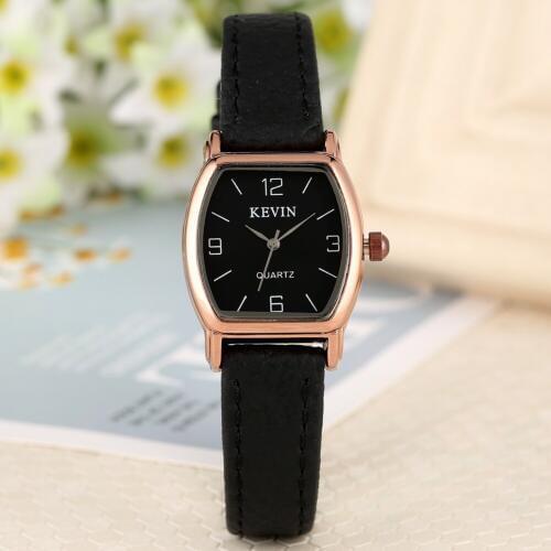 Elegant Women Black Bracelet Quartz Watch Small Dial with Arabic Numerals Leather Strap Wristwatch for Female Ladies