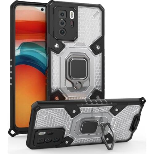 Luxury shockproof Armor With Ring Bracket Transparent honeycomb Phone Case For Xiaomi Redmi Note 10 10S Pro 4G 5G Max TPU Cover