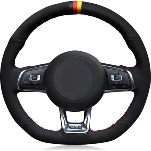 Car Steering Wheel Cover DIY Black Suede For Volkswagen VW Jetta GLI VW Golf 7 GTI MK7 Golf GTI 2015-2020 VW Golf R 2015-2019