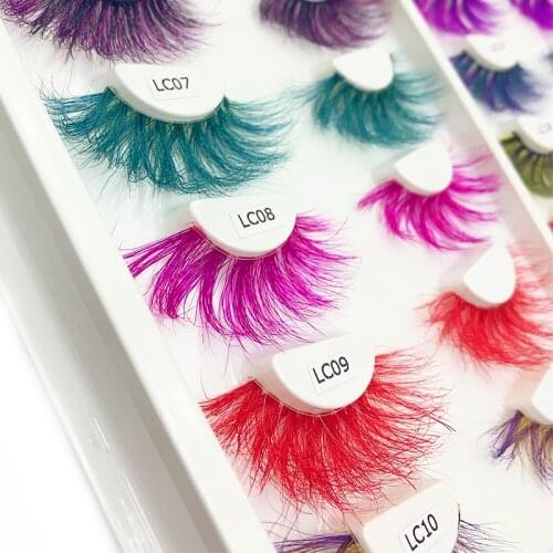 Rainsin 25MM Colored Mink Eyelashes Makeup Rainbow Red Green Pink Brown Halloween Colorful Lashes Cosplay Eyelash Party lashes