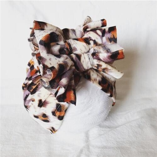 Knotted Baby Turban Autumn Winter Leopard Bowknot Newborn Baby Girl Bonnet Cap Infant Babe Beanie Hat